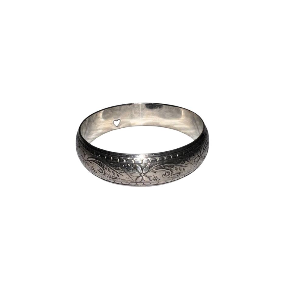 Iris Apfel & Bajalia Vintage Silver Tone Bangle Engraved Floral Vine Design